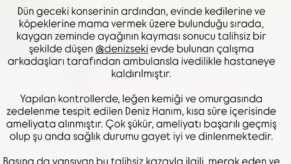 Deniz Seki'nin sağlık durumuyla ilgili yeni açıklama