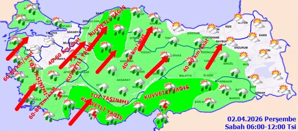 Meteoroloji'den birçok bölge için kuvvetli yağış, fırtına ve çığ uyarısı