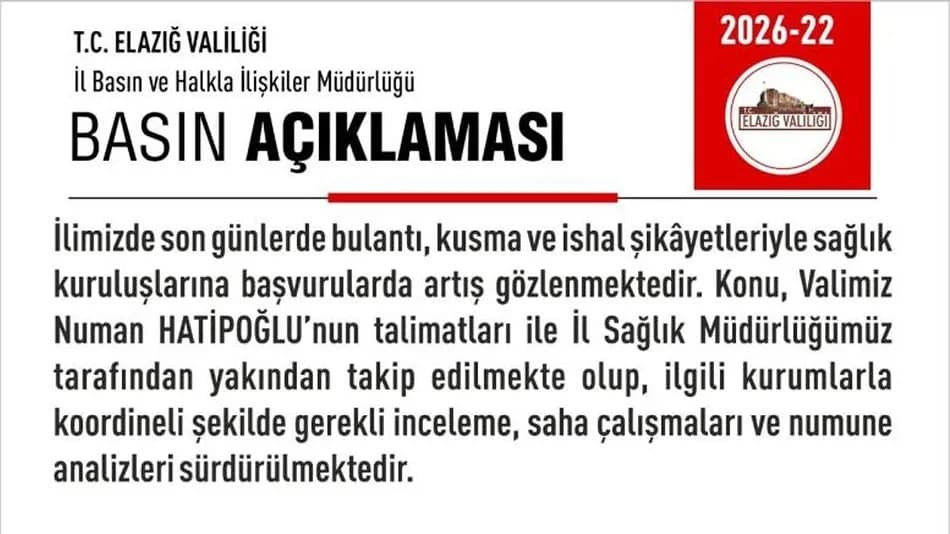 Elazığ'da bulantı, kusma ve ishal vakalarındaki artış için uyarı yapıldı