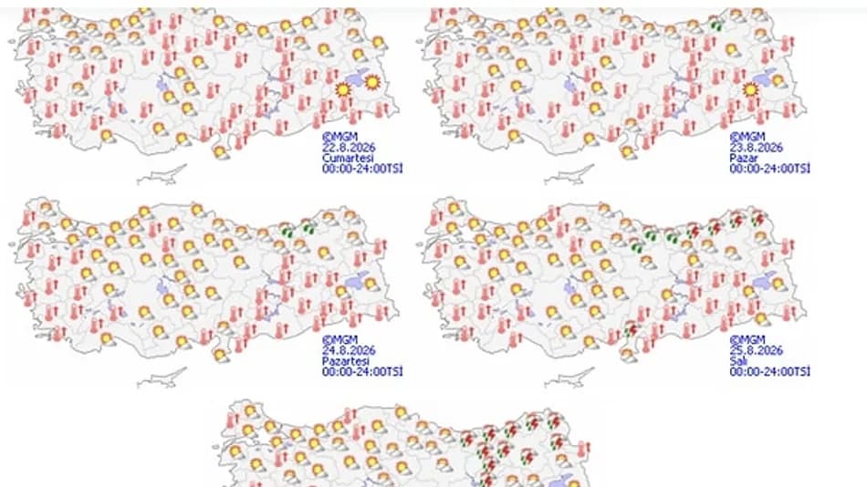 Meteoroloji’den 22-26 Ağustos Hava Durumu Tahmini