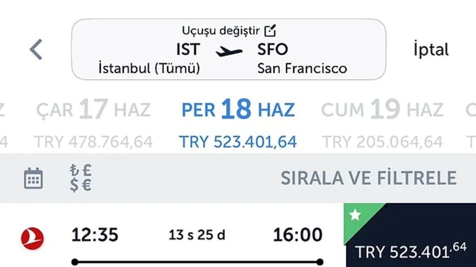 İstanbul-San Francisco Uçak Bileti 523 Bin TL'yi Aştı