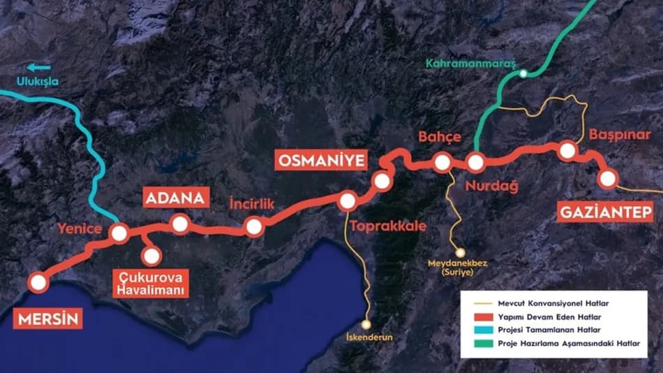 Mersin-Adana-Osmaniye-Gaziantep hızlı tren hattının 2028'de tamamlanması hedefleniyor