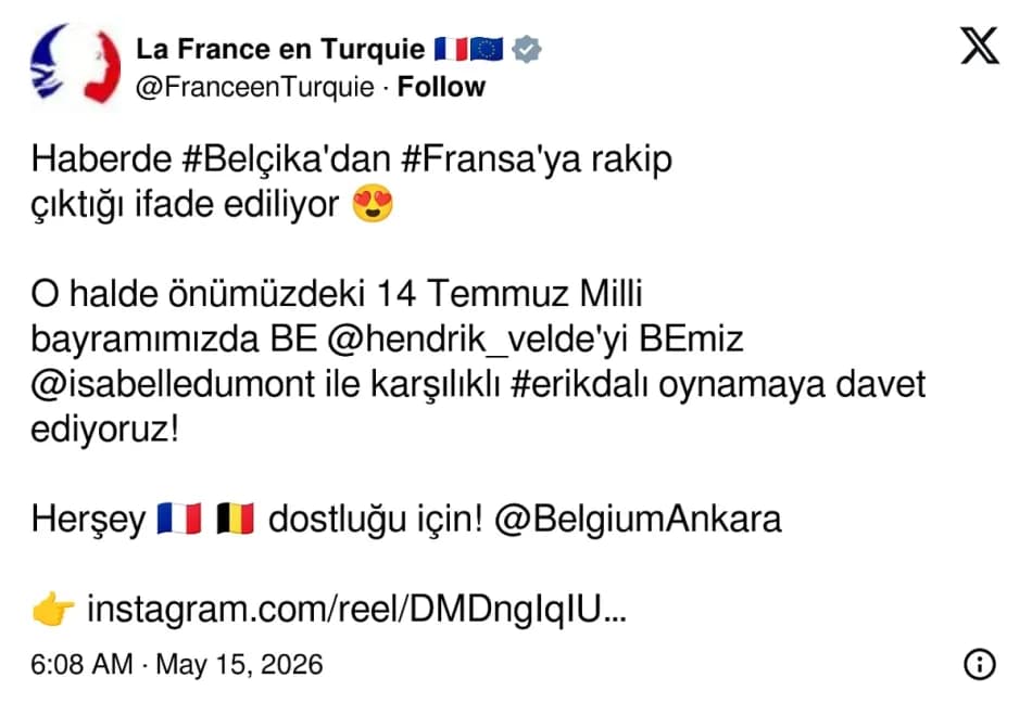 Fransa ve Belçika büyükelçilikleri arasında “Erik Dalı” atışması