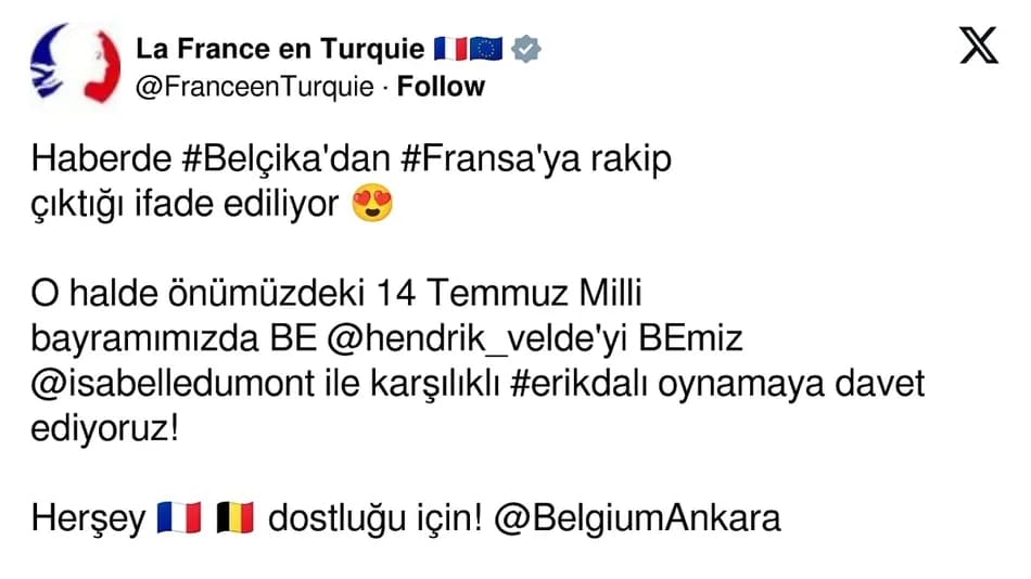 Fransa ve Belçika büyükelçilikleri arasında “Erik Dalı” atışması