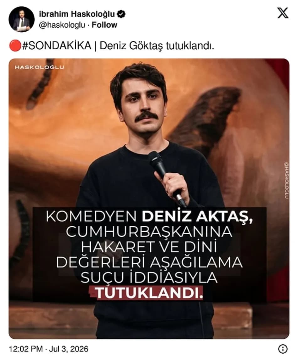 Komedyen Deniz Göktaş Tutuklandı