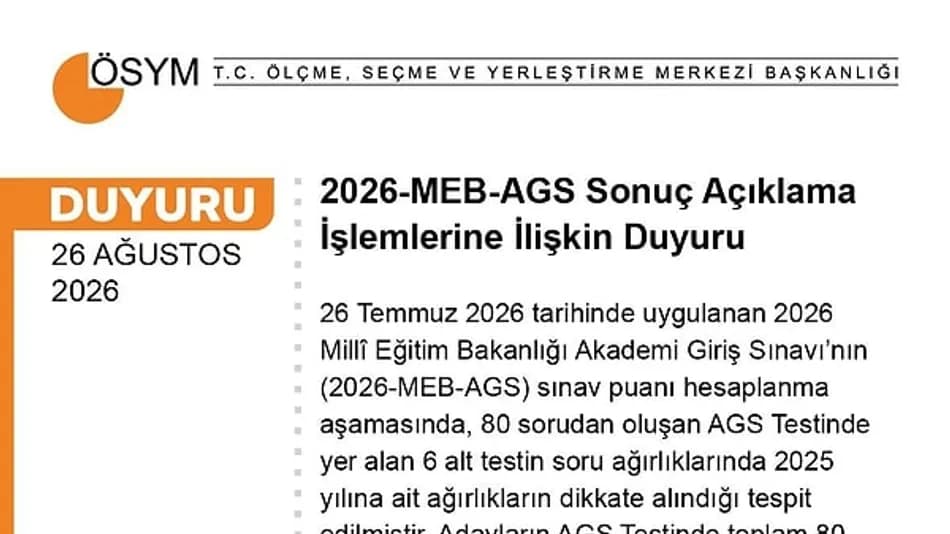ÖSYM AGS sınav sonuçlarını yeniden hesaplayacak