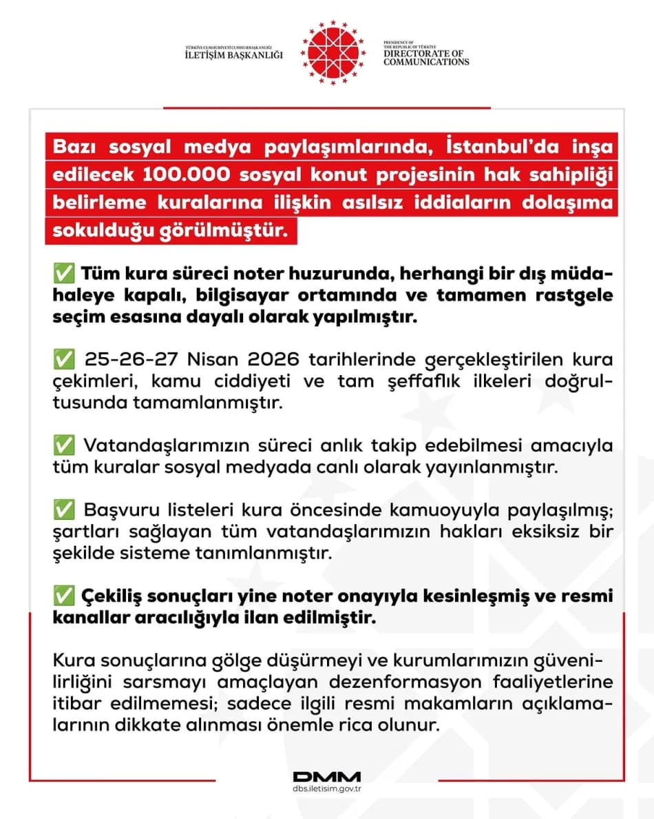 DMM’den TOKİ İstanbul kurasıyla ilgili usulsüzlük iddialarına yalanlama