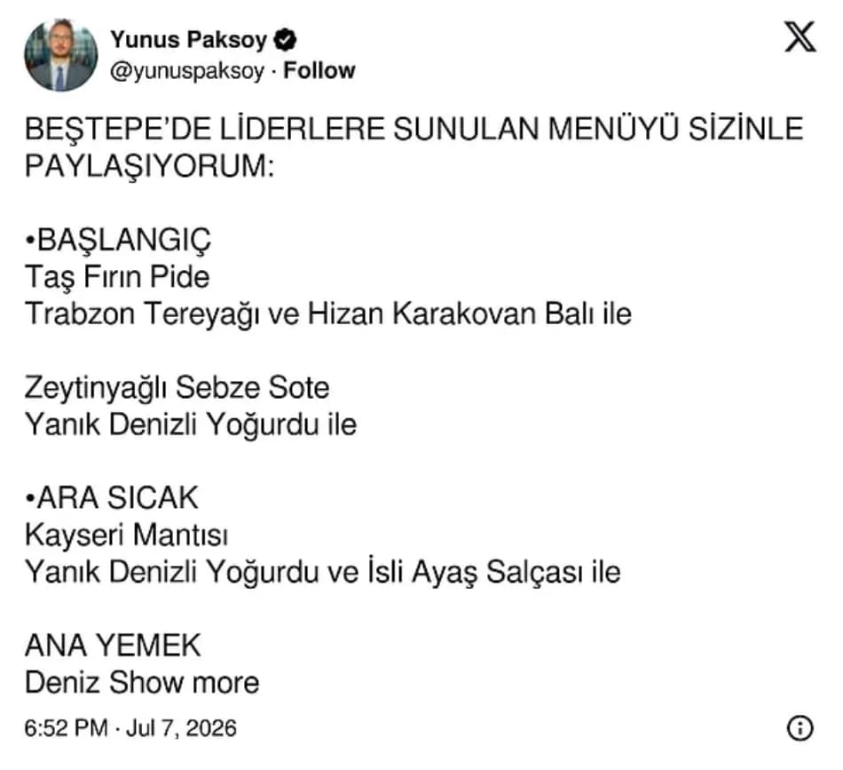 Cumhurbaşkanlığı Külliyesi’ndeki NATO yemeğinin menüsü