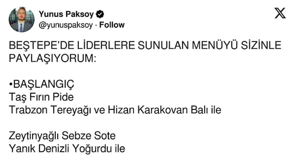 Cumhurbaşkanlığı Külliyesi’ndeki NATO yemeğinin menüsü