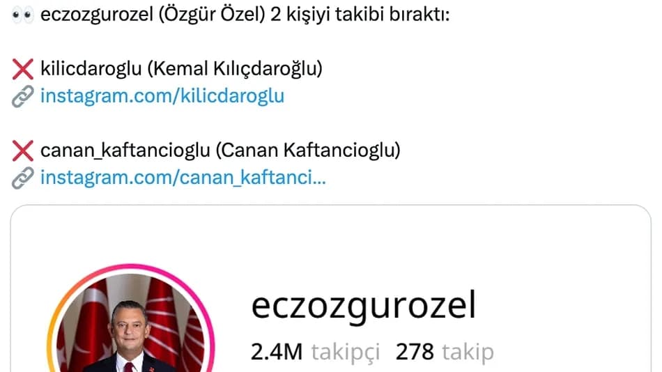 Özgür Özel, Kemal Kılıçdaroğlu ve Canan Kaftancıoğlu'nu sosyal medyada takipten çıkardı