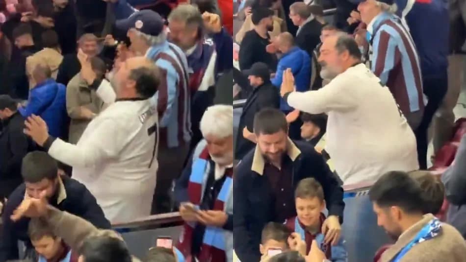 Nevzat Aydın, Trabzonspor'un Galatasaray galibiyetini statta dans ederek kutladı