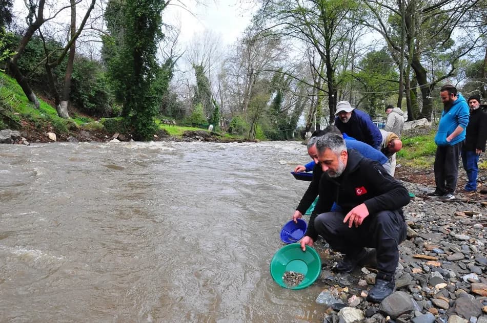 İzmir'de dere yatağında altın arama etkinliğine 120'den fazla kişi katıldı