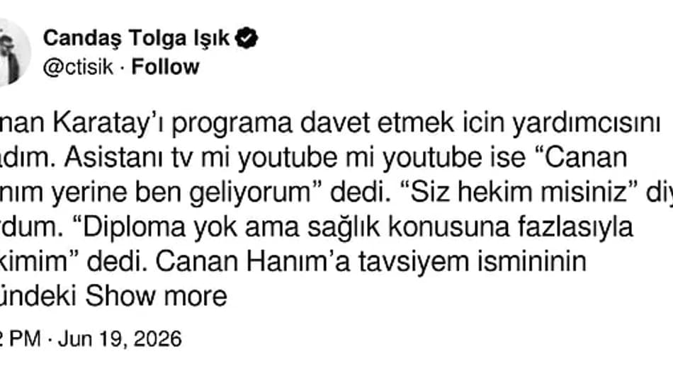 Candaş Tolga Işık’tan Canan Karatay’a YouTube tepkisi