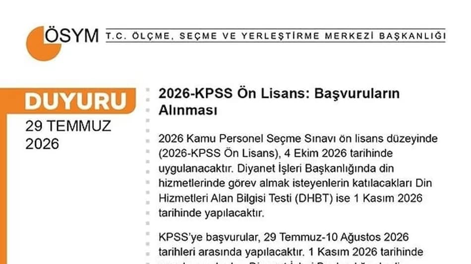 2026 KPSS Ön Lisans Başvuruları Başladı: Tarihler Açıklandı