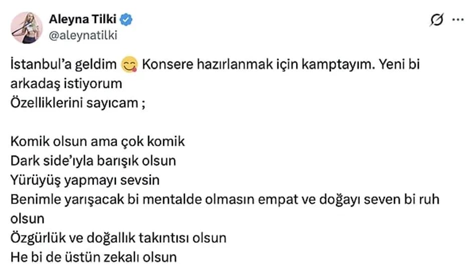 Aleyna Tilki sosyal medyadan yeni arkadaş aradığını duyurdu