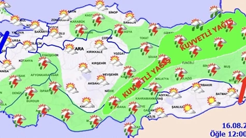 Meteoroloji 16 Ağustos Hava Durumu: Sağanak ve Fırtına Uyarısı