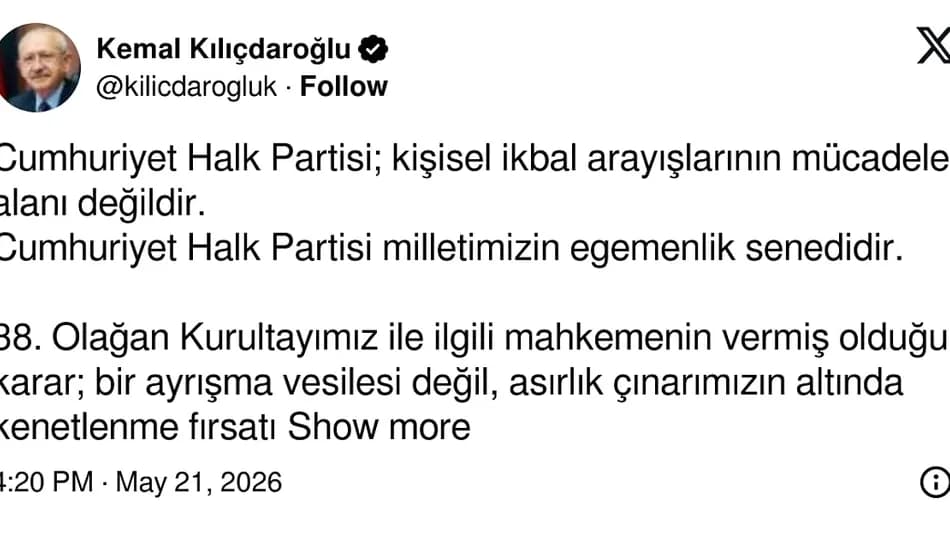 Kemal Kılıçdaroğlu'ndan karar sonrası ilk paylaşım: “Biz bir aradayız”