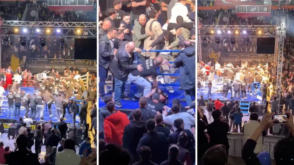Trabzon’daki boks maçında kavga çıktı, seyirciler ringe girdi