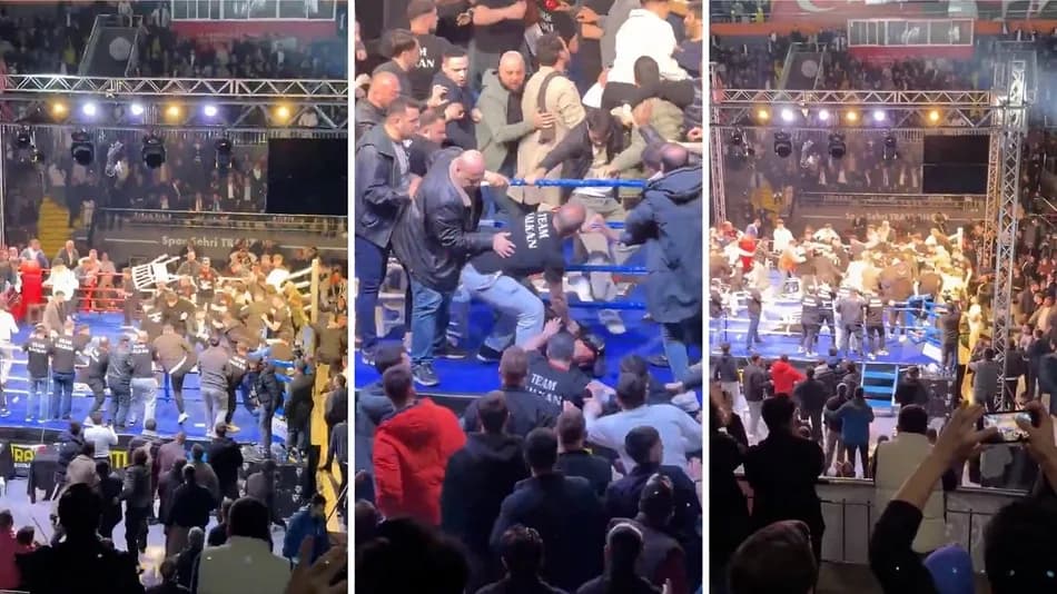Trabzon’daki boks maçında kavga çıktı, seyirciler ringe girdi