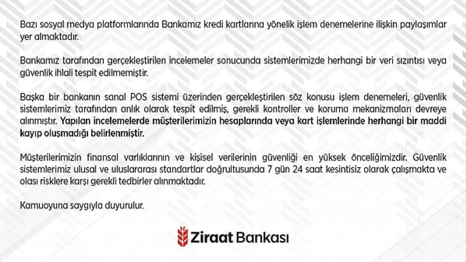 Ziraat Bankası'ndan 1 Milyon Lira Çekim İddiasına Açıklama