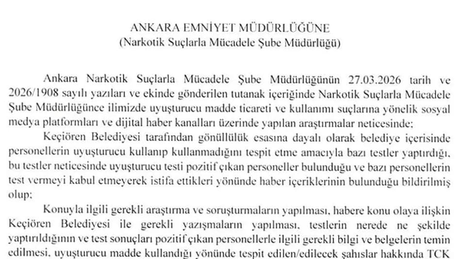 Keçiören Belediyesi’nde yasaklı madde testi iddiası