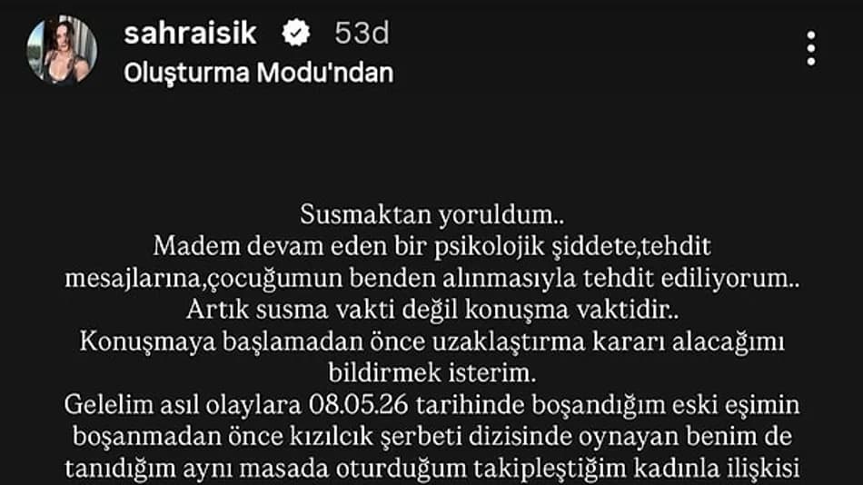 Sahra Işık’tan Kızılcık Şerbeti Oyuncusuyla Aldatılma İddiası