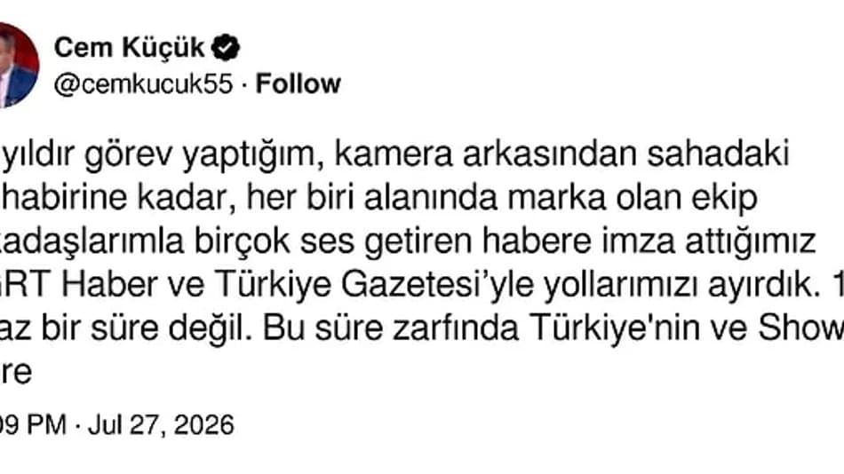 Cem Küçük TGRT Haber ve Türkiye Gazetesi’nden ayrıldı