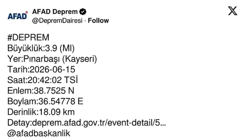 Kayseri Pınarbaşı’nda peş peşe depremler kaydedildi
