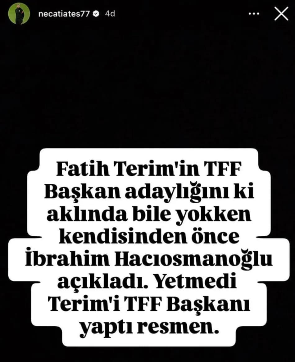 Necati Ateş’ten Hacıosmanoğlu sonrası Fatih Terim paylaşımı