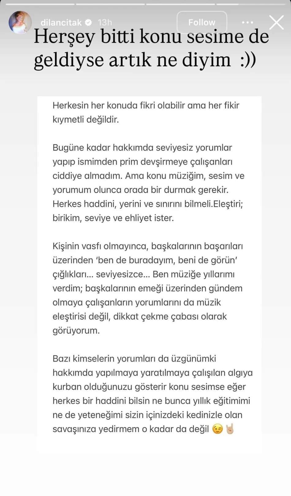 Dilan Çıtak, Performansına Yönelik Eleştirilere Açıklamayla Yanıt Verdi