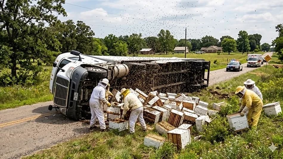 Teksas’ta 400 Kovan Taşıyan Tır Devrildi