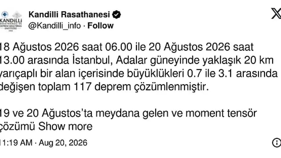 Kandilli’den İstanbul’daki Adalar depremleri için açıklama