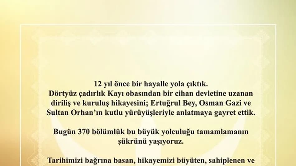 Kuruluş Orhan final yaptı: Mehmet Bozdağ’dan veda mesajı