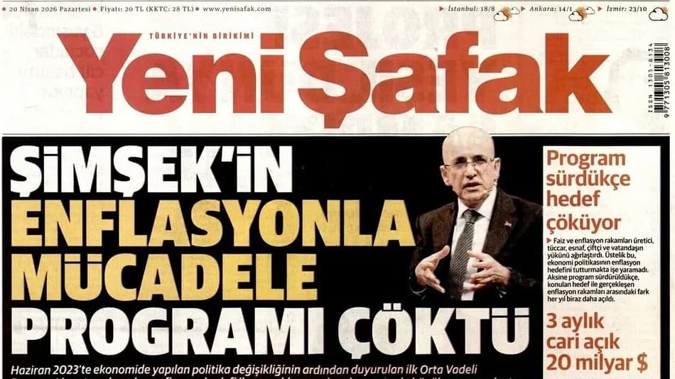 Yeni Şafak, Mehmet Şimşek'in ekonomi programını manşetine taşıdı