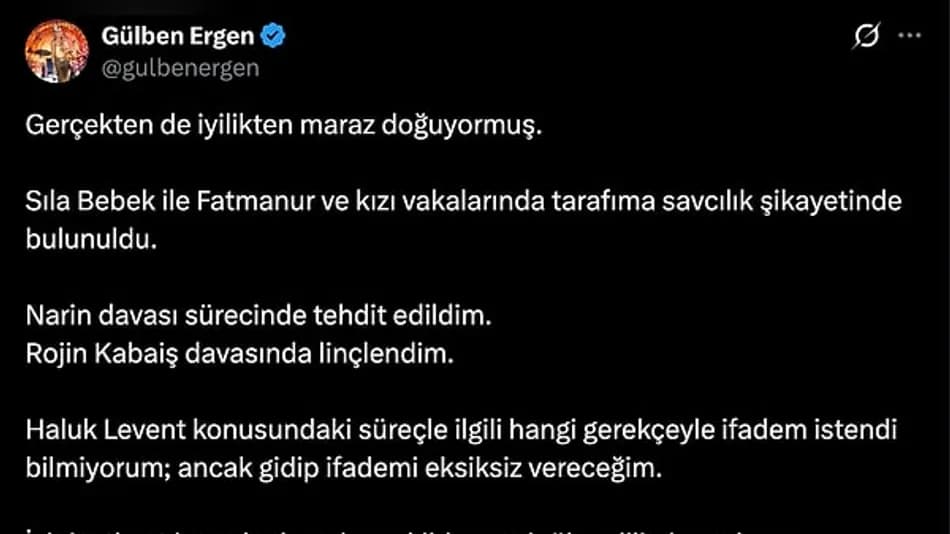 Gülben Ergen X hesabını donduracağını açıkladı