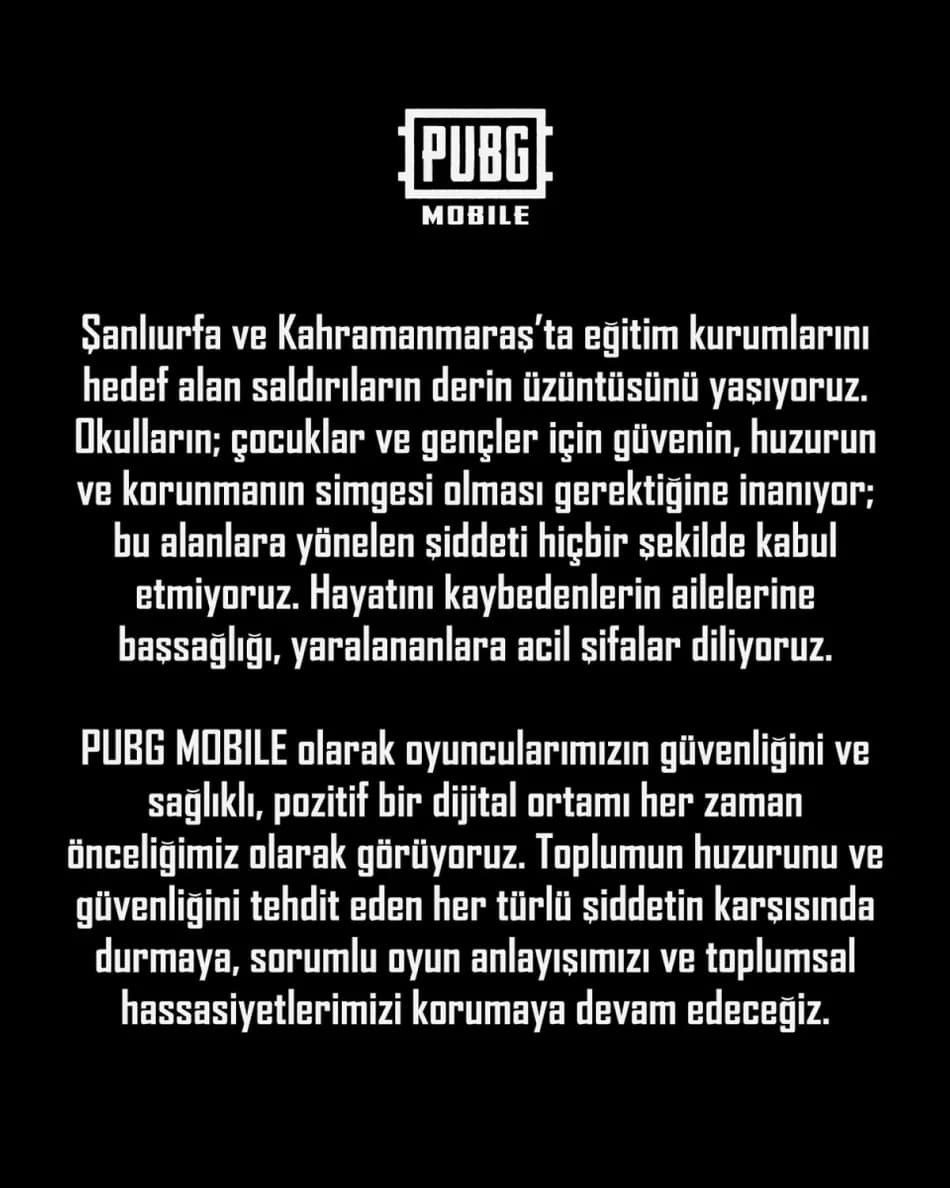 PUBG Mobile'dan okul saldırıları sonrası açıklama