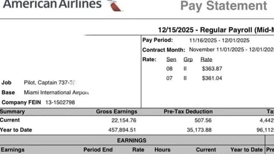 American Airlines pilotunun maaş bordrosu gündem oldu