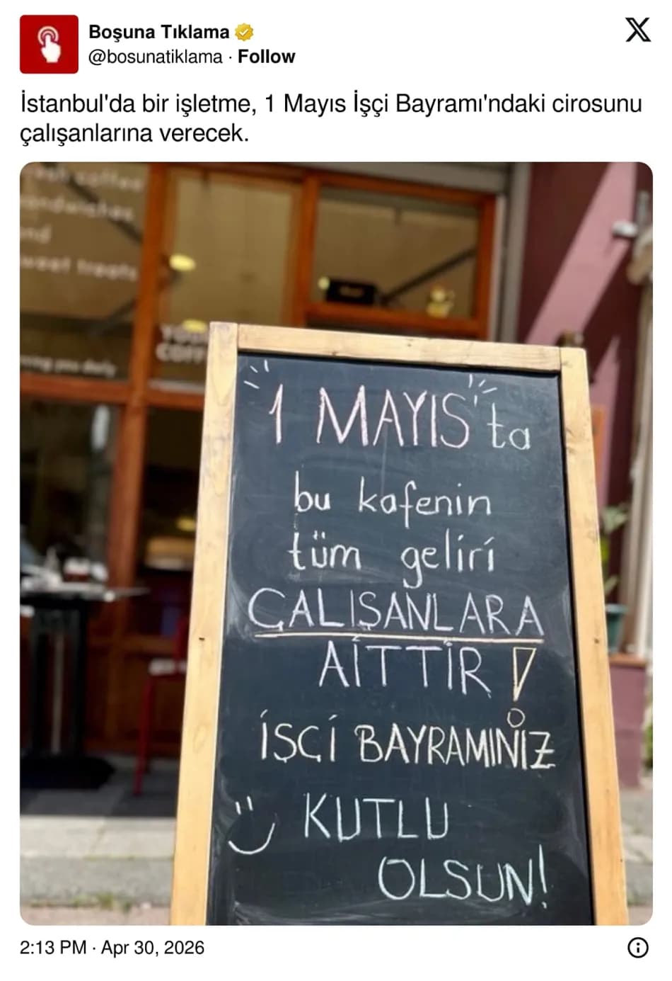 1 Mayıs'ta günlük gelirini çalışanlarına bırakan işletme sosyal medyada tartışma yarattı