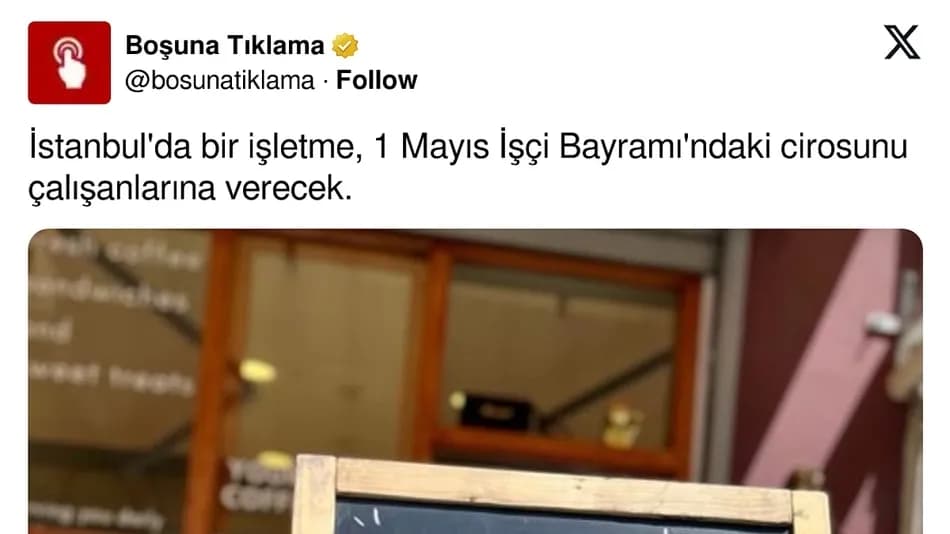 1 Mayıs'ta günlük gelirini çalışanlarına bırakan işletme sosyal medyada tartışma yarattı