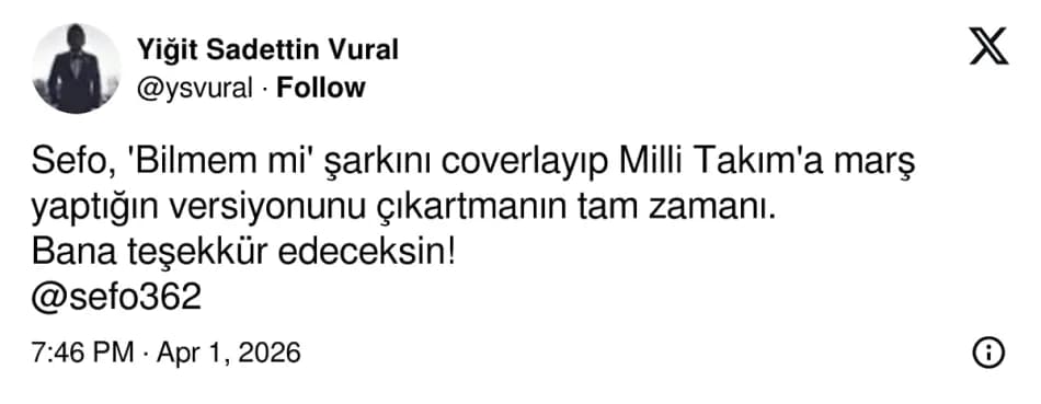 Sefo, milli takım marşı önerisine verdiği yanıtla gündeme geldi