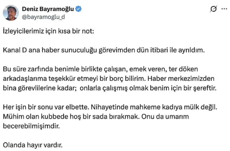Deniz Bayramoğlu Kanal D Ana Haber’den Ayrıldı
