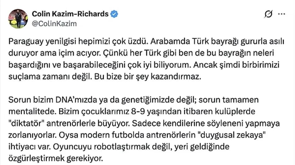 Colin Kazım-Richards'tan Milli Takım İçin Mentalite Çağrısı