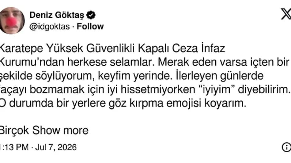 Deniz Göktaş’tan cezaevinden ilk paylaşım