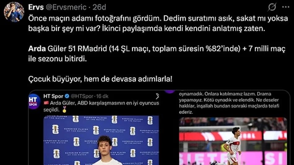 Arda Güler ABD maçında maçın oyuncusu seçildi
